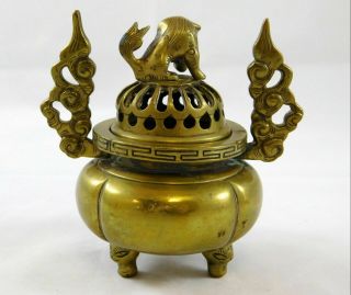 China Chinese Bronze Qing Dynasty Incense Burner with Lion on Top 4
