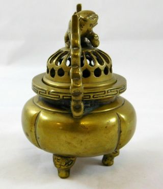 China Chinese Bronze Qing Dynasty Incense Burner with Lion on Top 5
