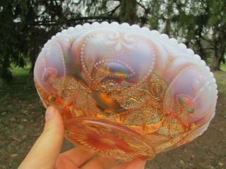 Dugan Cherries Antique Carnival Art Glass Master Ics Bowl Peach Opalescent