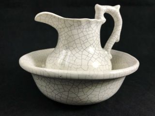 Miniature ' Antique ' Pottery Wash Basin and Pitcher Crackle Glaze 2