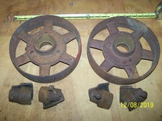 Antique 9 1/2 " Cast Iron Wheels W/hubs Industrial Hit Miss Engine Farm Cart