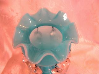Mantle Lusters Blue Opaline Hand Blown Glass Antique Blue Candle Holders 3