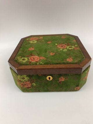 Green Velvet? And Wood Jewelry Box Vintage Roses No Key Antique Made In Italy