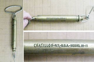 Vintage Chatillon Brass Fish Scale Model In - 15 Weight Limits : 15 Lbs / 7.  5 Kg