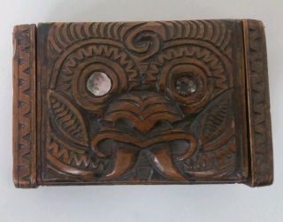 Vintage Maori South Pacific Oceanic Polynesian Zealand Carved Wooden Box.