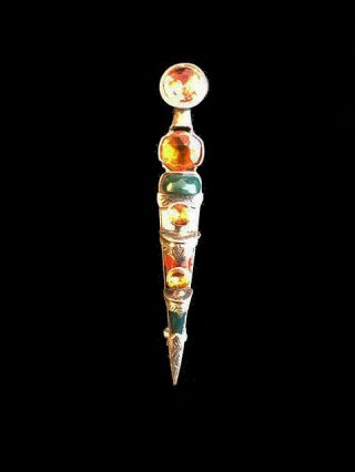 Antique Scottish Sterling Sword Kilt Pin With Agate And Crystal Celtic