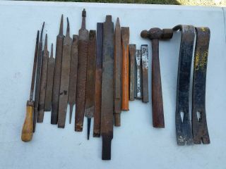 Vintage Antique Metal/wood Files & Chissel Blacksmith Carpentry Tools Crow Bar