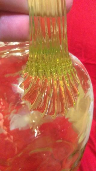 Antique Old Art Glass Vaseline Water Serving Pitcher Mary Gregory Hand Painted 4