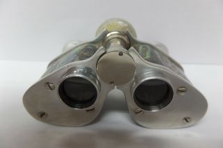 2 Antique Prismatic Opera Glasses Binoculars - Abalone & White Pearl - Aluminum 5