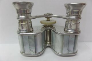 2 Antique Prismatic Opera Glasses Binoculars - Abalone & White Pearl - Aluminum 7