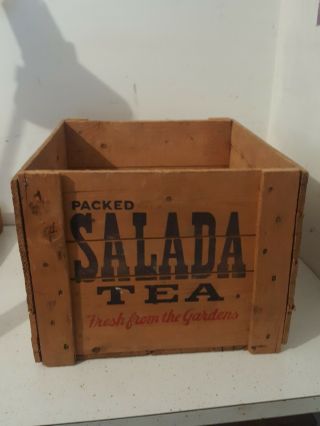 Antique Salada Wooden Tea Box Crate Graphics Fresh From The Gardens 17 " X 14 " X11 "