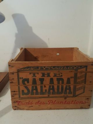 Antique SALADA Wooden TEA Box Crate Graphics Fresh from the gardens 17 