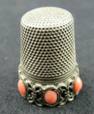 Antique Sterling 800 Thimble Oval Coral Cabochons.