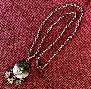 Antique Silver Turkish Coin Necklace Marked 24 W/turquoise & Vintag Silver Chain