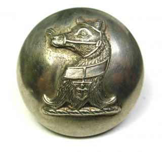 Antique Silvered Livery Button Bear Wears Harness W Shield 1 " Firmin Bk Mark