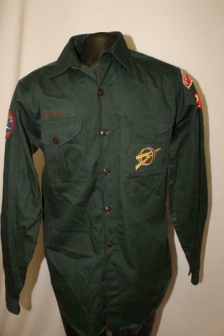 Vintage Exploring Bsa Boy Scouts Of America Uniform Shirt Green Denver Mens Sm