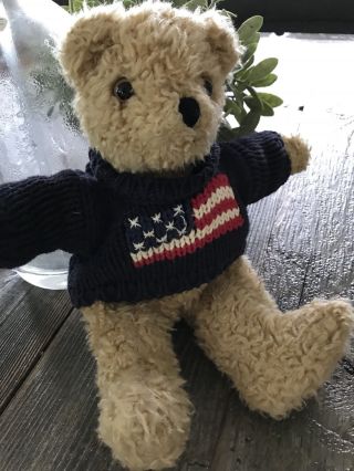 Ralph Lauren Vintage Plush Teddy Bear 1990 Limited Edition Flag Sweater 12”