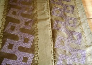 Antique 19th Victorian Silk Damask Jacquard Brocade Fabric Lavender Soft Olive