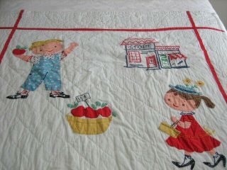 antique Child ' s Quilt with Applique and Cross Stitch 54 