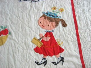 antique Child ' s Quilt with Applique and Cross Stitch 54 