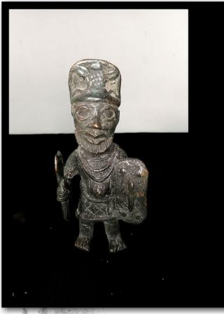 Old Tribal Bronze Benin Warrior Figure - - Nigeria