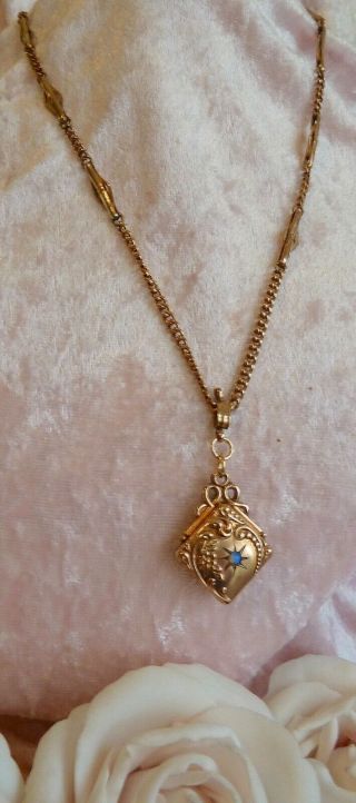 Antique Gold RG/GF Fob & Necklace c1900 Ornately Detailed Set w/Opal DELIGHTFUL 2