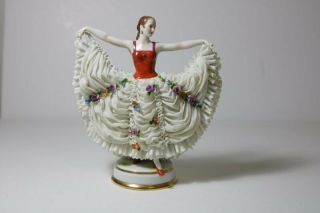 Antique Muller & Volkstedt Dresden Porcelain Lace Figurine
