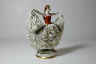 Antique Muller & Volkstedt Dresden Porcelain Lace Figurine 2