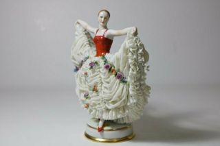 Antique Muller & Volkstedt Dresden Porcelain Lace Figurine 6