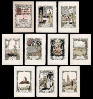 Set Antique Prints 1899 Fairy Tales Art Nouveau Russian Chinese Oriental Vintage