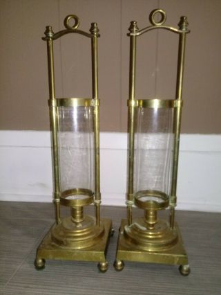 Vintage 18 Inch Maitland Smith Brass Candleholders