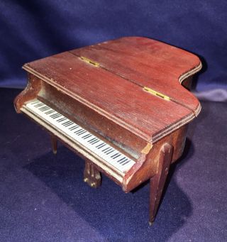 Antique Dollhouse Miniature Mahogany Grand Piano W Swiss Music Box