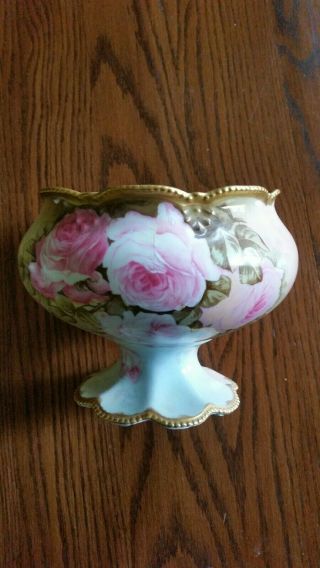 Antique P&b Limoges France Bowl Gold Edged Hand Painted Roses Elite