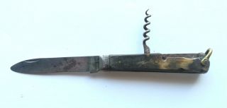Vintage France French Folding Pocket Knife & Corkscrew Bovine Bone Handle