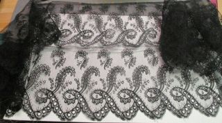 Vintage Wide Black Lace Netting 97  X 7 1/2 Antique Craft Dolls Clothing Design