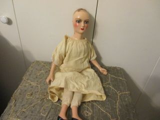 23” Antique Boudoir Bed Doll Long Bottom Lashes Hand Painted Face Comp Bald
