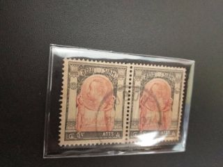 Rare Wat Jang Pair Thailand Stamp siam King Rama 5 face antique Issue seek Old 3