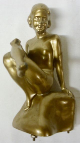Vintage Art Deco Solid Brass Nude Woman Sitting On A Rock Figure Nuart Creations
