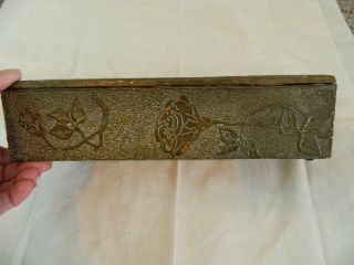 Vtg hand crafted tooled copper box jewelry glove 11 x 4 2