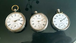 Three Antique/vintage Sterling Silver Cased Pocket Watches - Spares
