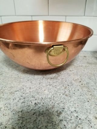 Vintage Heavy Copper Mixing Bowl With Brass Ring 11 Inch Made In Korea