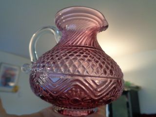 Antique Pink Glass Creamer Geometric Pattern Hand Blown