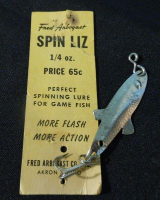 Vintage Fred Arbogast Tin Liz Spin Liz Fishing Lure 1/4oz On Card Spinning Lure