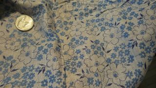 Antique Fabric Piece Blue & Navy Blue Floral On White Lightweight 27 " X35 "