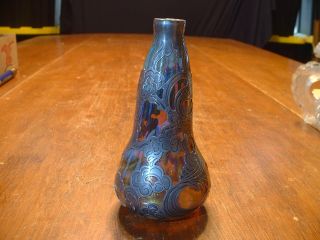 Antique Czech Loetz Sterling Overlaid Art Glass Cabinet Vase