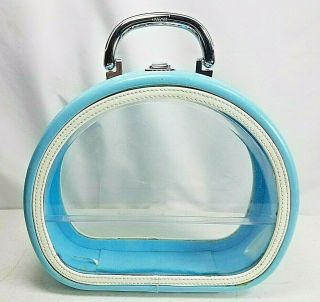 Vintage Markwins Vinyl Doll Case Oval Powder Blue Clear 1960 