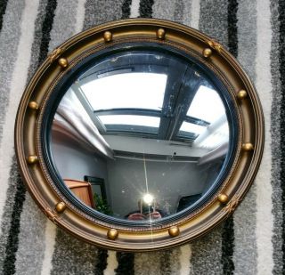 Small Vintage Mid Cent Regency Style Gilt Bullseye Ball Circular Convex Mirror