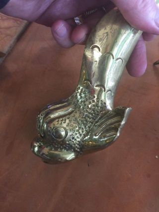 Antique Brass Door Knocker Fish with Malta Cross and strike plate 6