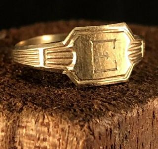Antique Vintage Solid 10k Yellow Gold Letter “e” Baby Child’s Petite Ring Sz1.  75