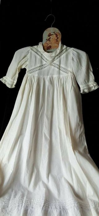 Antique Cotton & Lace White Wear Baby Gown - Gr8 For Lg.  Bisque Dolls